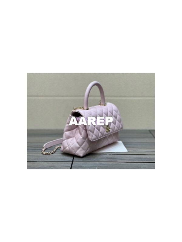 Replica Chanel Coco Handle Bag in Caviar with Edge Stitching 92990 92991 in Light Gold Hardware Light Pink 4