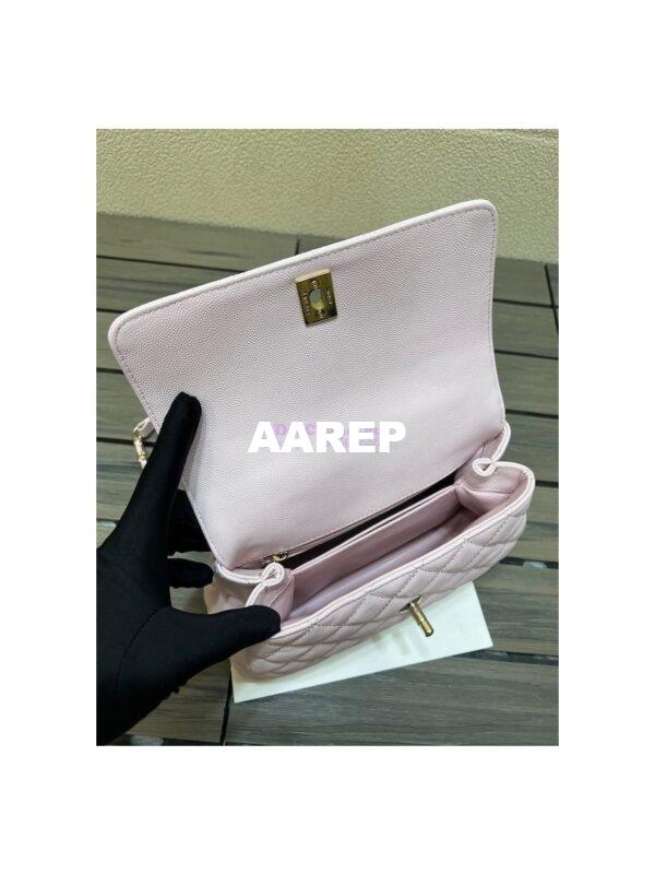 Replica Chanel Coco Handle Bag in Caviar with Edge Stitching 92990 92991 in Light Gold Hardware Light Pink 7