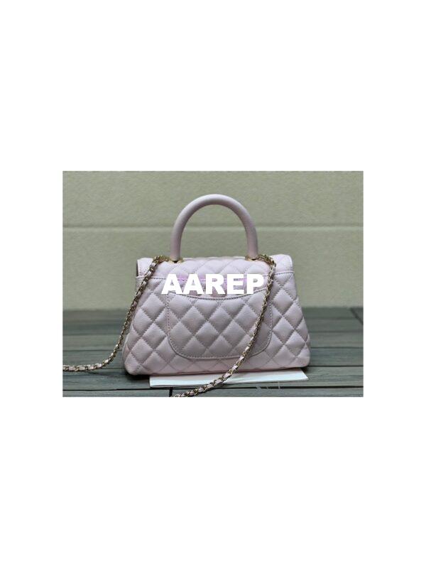 Replica Chanel Coco Handle Bag in Caviar with Edge Stitching 92990 92991 in Light Gold Hardware Light Pink 10