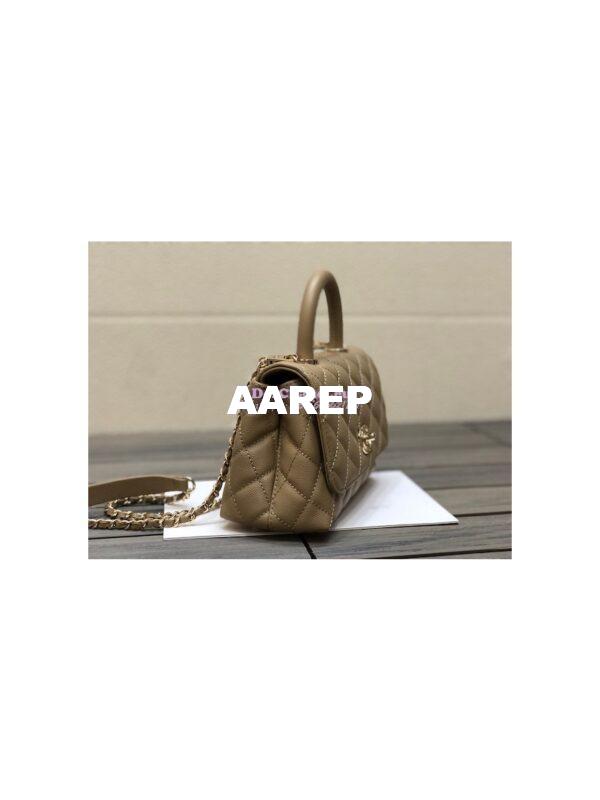 Replica Chanel Mini Coco Handle Bag in Caviar with Edge Stitching AS2215 in Light Gold Hardware Dark Beige 4
