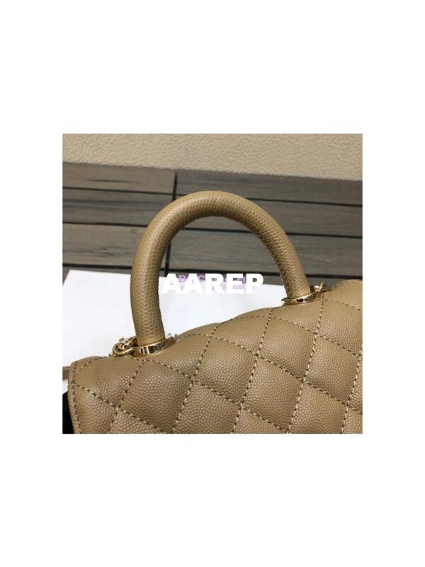 Replica Chanel Mini Coco Handle Bag in Caviar with Edge Stitching AS2215 in Light Gold Hardware Dark Beige 5