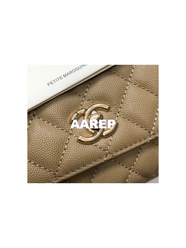 Replica Chanel Mini Coco Handle Bag in Caviar with Edge Stitching AS2215 in Light Gold Hardware Dark Beige 6