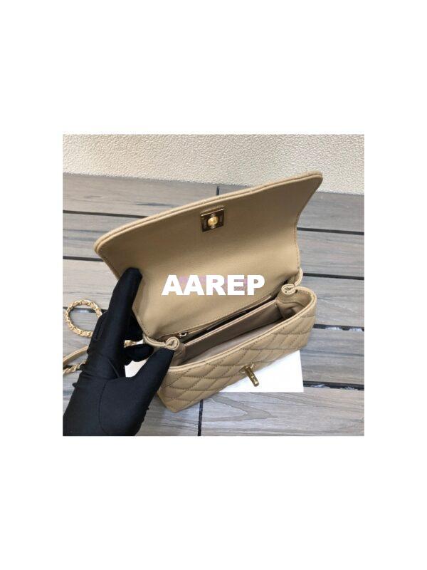 Replica Chanel Mini Coco Handle Bag in Caviar with Edge Stitching AS2215 in Light Gold Hardware Dark Beige 7