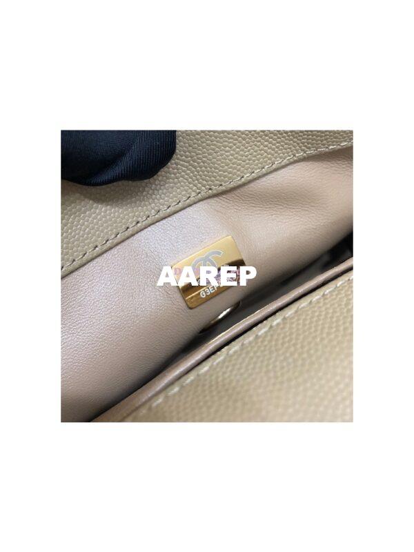 Replica Chanel Mini Coco Handle Bag in Caviar with Edge Stitching AS2215 in Light Gold Hardware Dark Beige 9