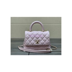 Replica Chanel Mini Coco Handle Bag in Caviar with Edge Stitching AS2215 in Light Gold Hardware Light Pink