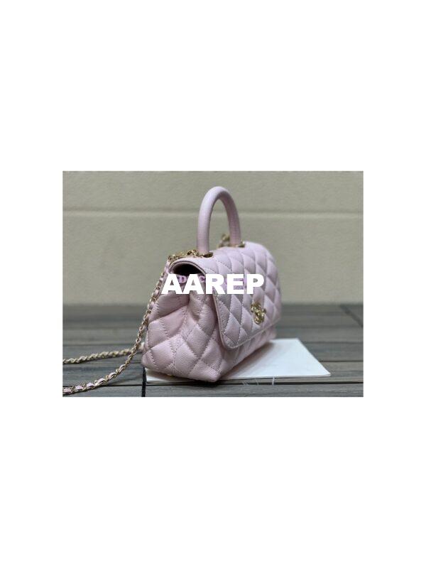 Replica Chanel Mini Coco Handle Bag in Caviar with Edge Stitching AS2215 in Light Gold Hardware Light Pink 2