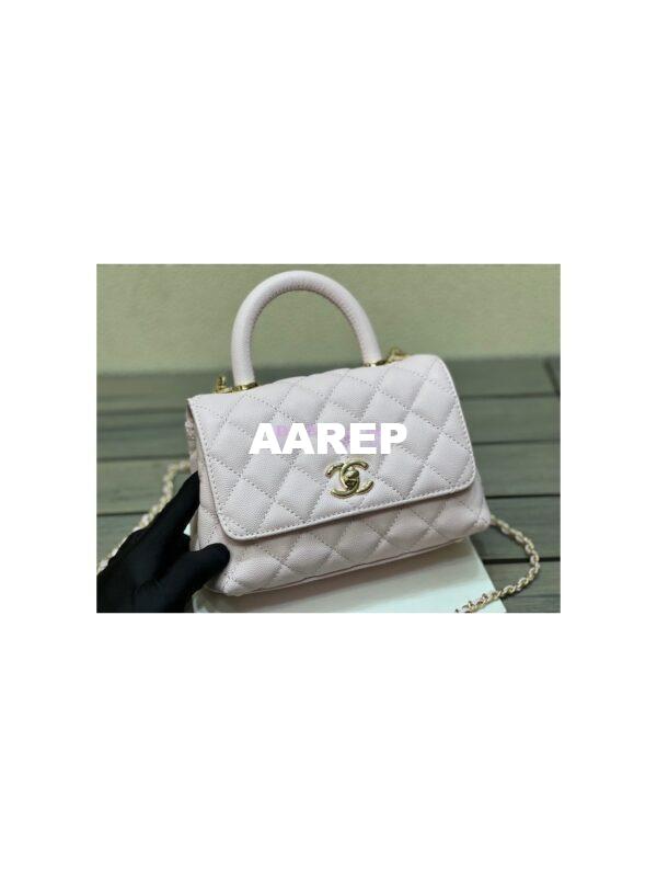 Replica Chanel Mini Coco Handle Bag in Caviar with Edge Stitching AS2215 in Light Gold Hardware Light Pink 3