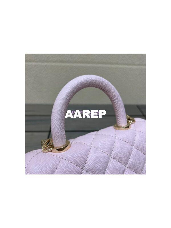 Replica Chanel Mini Coco Handle Bag in Caviar with Edge Stitching AS2215 in Light Gold Hardware Light Pink 5