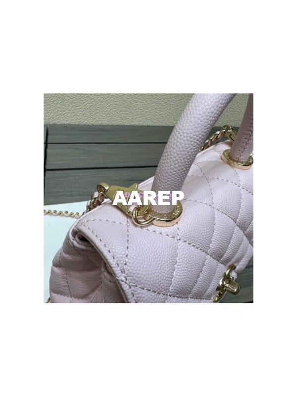 Replica Chanel Mini Coco Handle Bag in Caviar with Edge Stitching AS2215 in Light Gold Hardware Light Pink 6