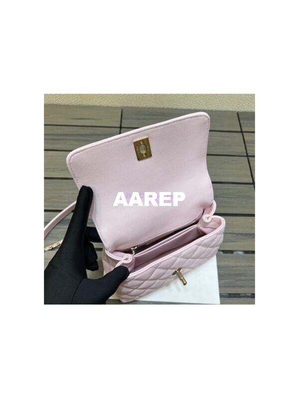 Replica Chanel Mini Coco Handle Bag in Caviar with Edge Stitching AS2215 in Light Gold Hardware Light Pink 7