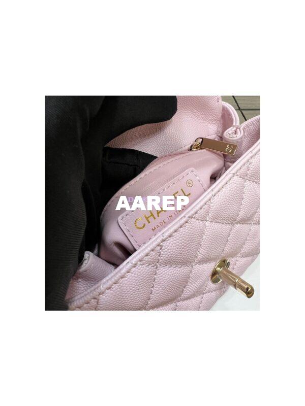 Replica Chanel Mini Coco Handle Bag in Caviar with Edge Stitching AS2215 in Light Gold Hardware Light Pink 8