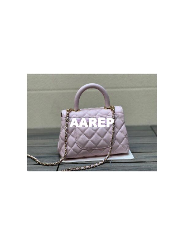 Replica Chanel Mini Coco Handle Bag in Caviar with Edge Stitching AS2215 in Light Gold Hardware Light Pink 11