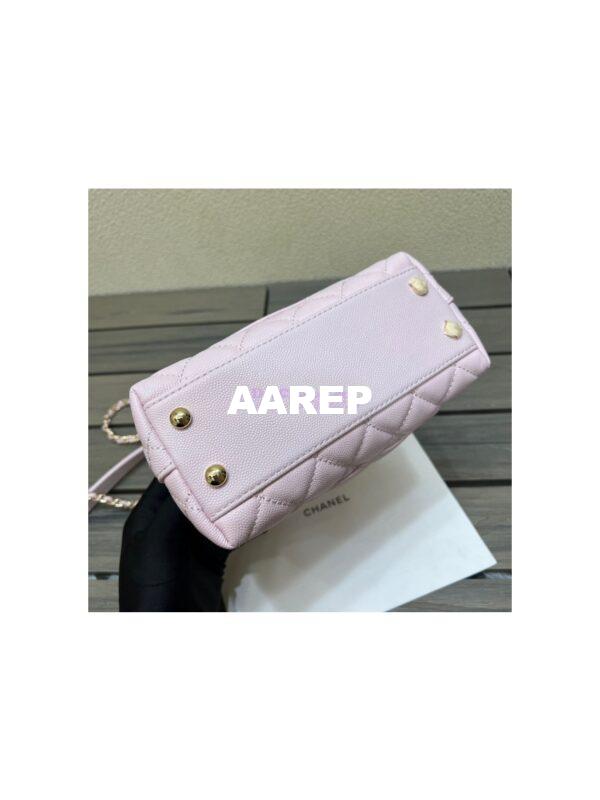 Replica Chanel Mini Coco Handle Bag in Caviar with Edge Stitching AS2215 in Light Gold Hardware Light Pink 12