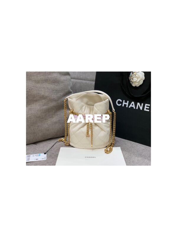Replica Chanel Lambskin Small Bucket Bag Enamel CC AS3116 White 3