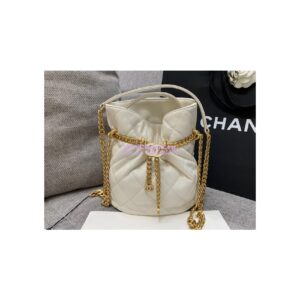 Replica Chanel Lambskin Small Bucket Bag Enamel CC AS3116 White 2