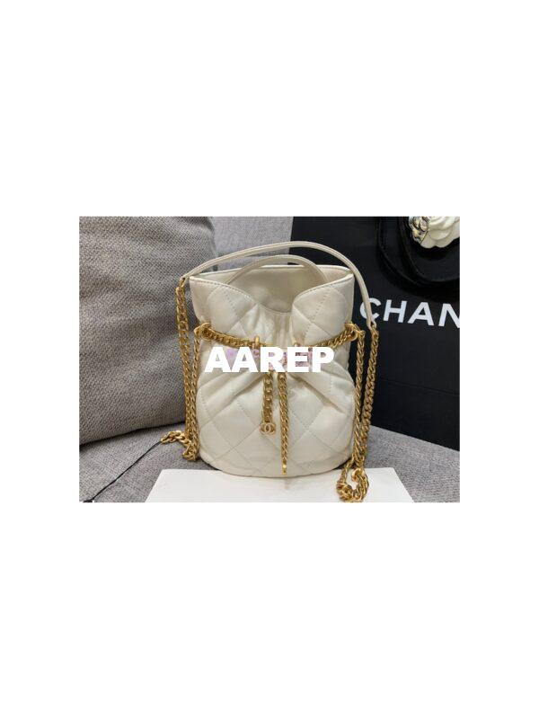 Replica Chanel Lambskin Small Bucket Bag Enamel CC AS3116 White 4