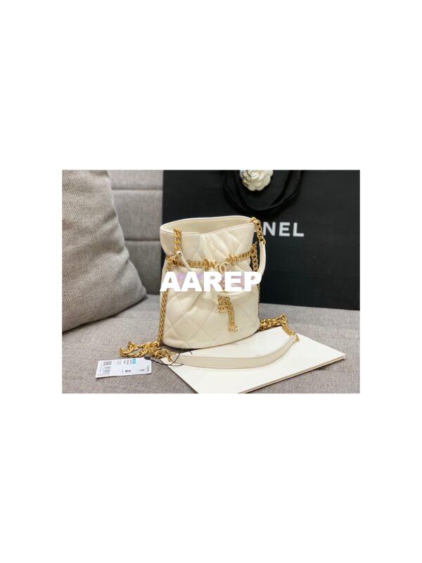 Replica Chanel Lambskin Small Bucket Bag Enamel CC AS3116 White 5