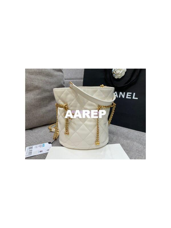Replica Chanel Lambskin Small Bucket Bag Enamel CC AS3116 White 7