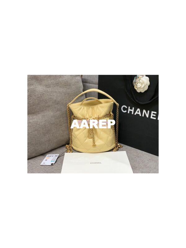 Replica Chanel Lambskin Small Bucket Bag Enamel CC AS3116 Yellow