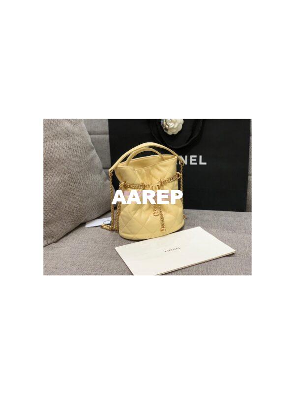 Replica Chanel Lambskin Small Bucket Bag Enamel CC AS3116 Yellow 2