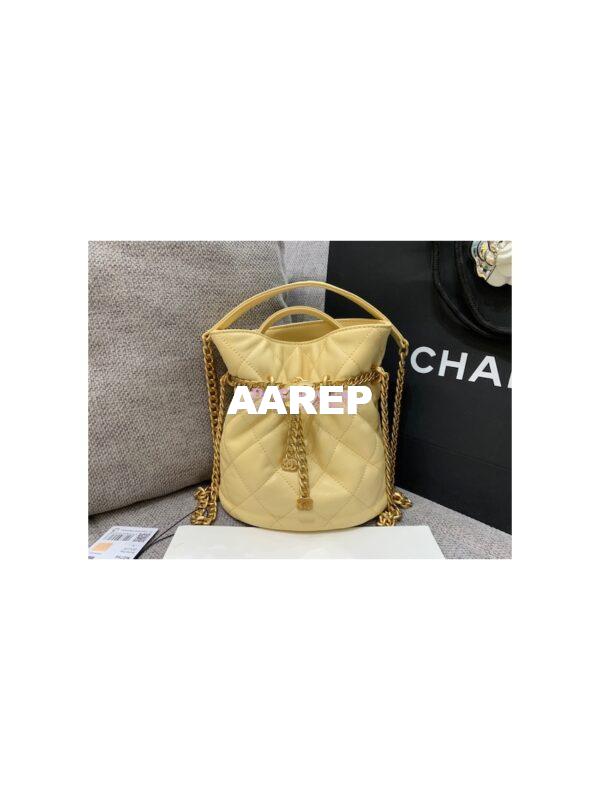Replica Chanel Lambskin Small Bucket Bag Enamel CC AS3116 Yellow 3