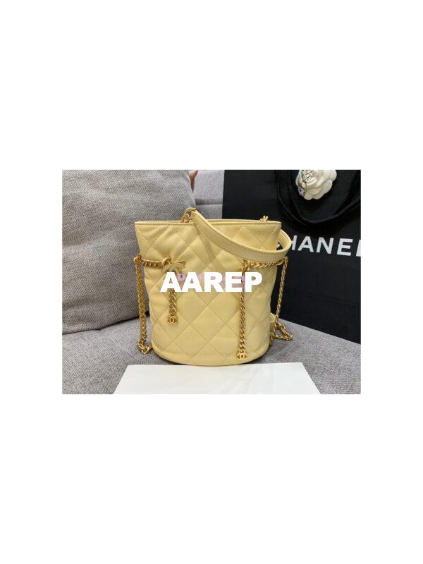 Replica Chanel Lambskin Small Bucket Bag Enamel CC AS3116 Yellow 5