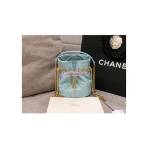 Replica Chanel Lambskin Small Bucket Bag Enamel CC AS3116 Light Blue