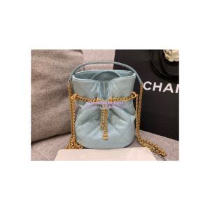 Replica Chanel Lambskin Small Bucket Bag Enamel CC AS3116 Light Blue 2