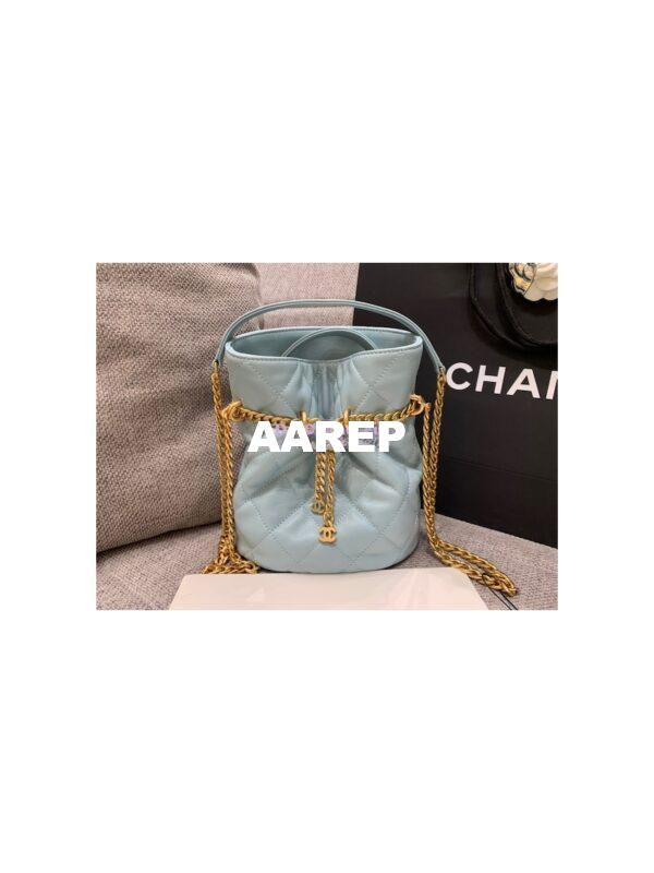 Replica Chanel Lambskin Small Bucket Bag Enamel CC AS3116 Light Blue 4