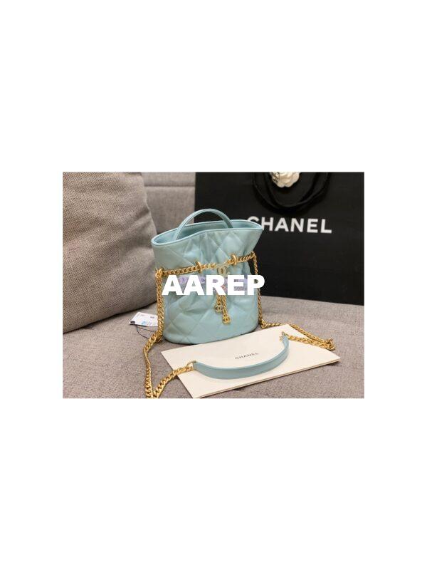 Replica Chanel Lambskin Small Bucket Bag Enamel CC AS3116 Light Blue 5