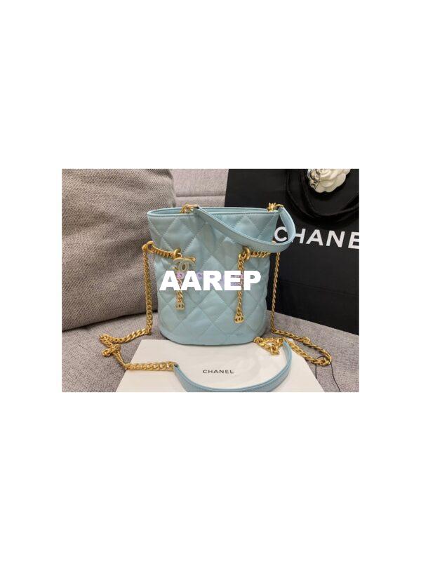 Replica Chanel Lambskin Small Bucket Bag Enamel CC AS3116 Light Blue 6