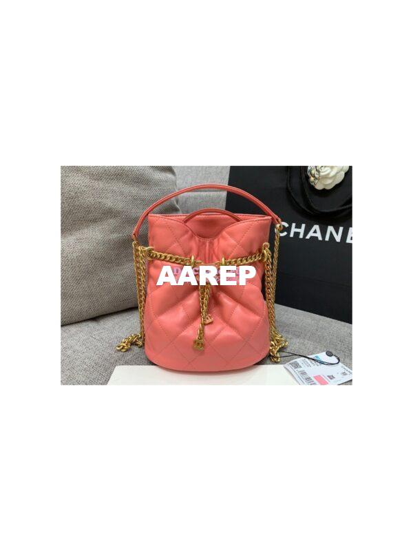 Replica Chanel Lambskin Small Bucket Bag Enamel CC AS3116 Pink 4