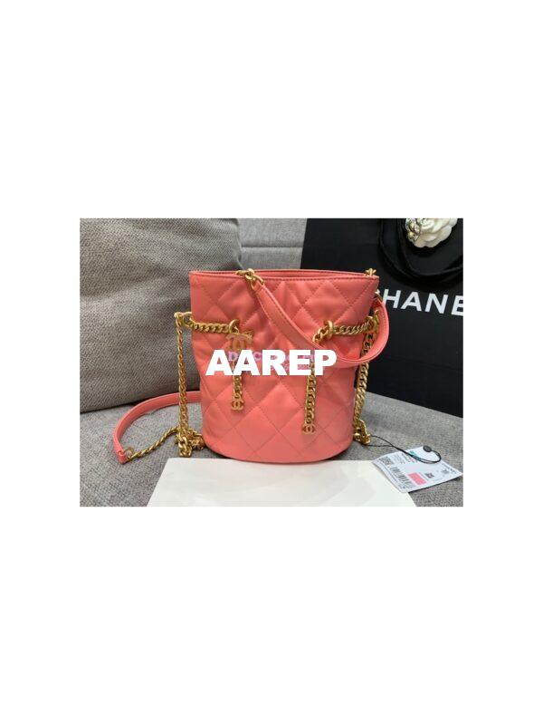 Replica Chanel Lambskin Small Bucket Bag Enamel CC AS3116 Pink 5