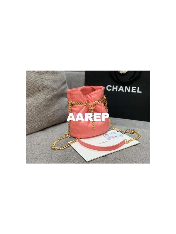 Replica Chanel Lambskin Small Bucket Bag Enamel CC AS3116 Pink 6