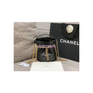 Replica Chanel Lambskin Small Bucket Bag Enamel CC AS3116 Black