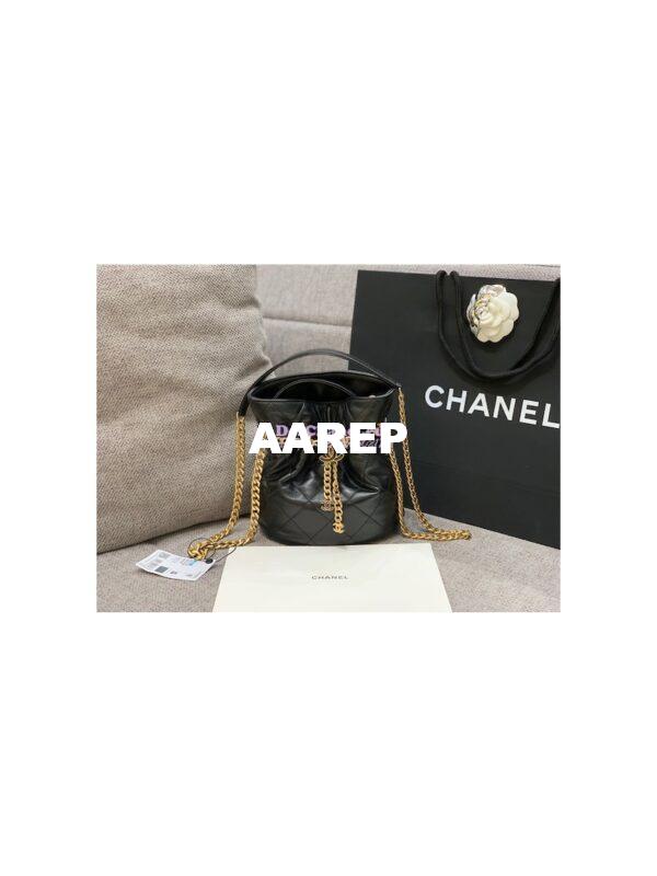 Replica Chanel Lambskin Small Bucket Bag Enamel CC AS3116 Black 3