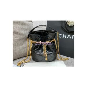 Replica Chanel Lambskin Small Bucket Bag Enamel CC AS3116 Black 2