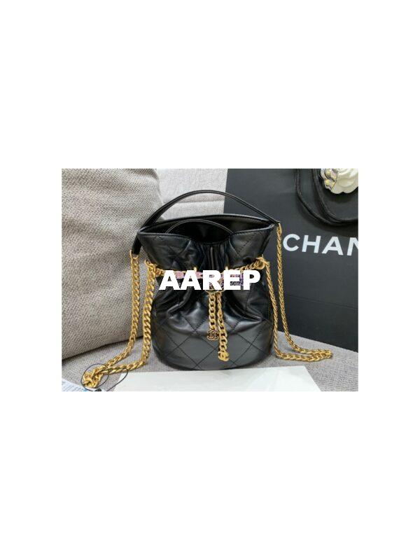 Replica Chanel Lambskin Small Bucket Bag Enamel CC AS3116 Black 4