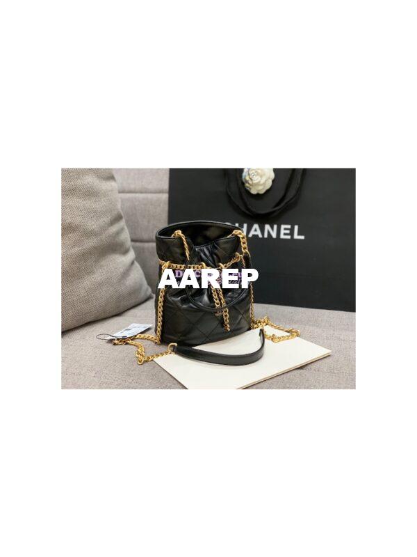 Replica Chanel Lambskin Small Bucket Bag Enamel CC AS3116 Black 5