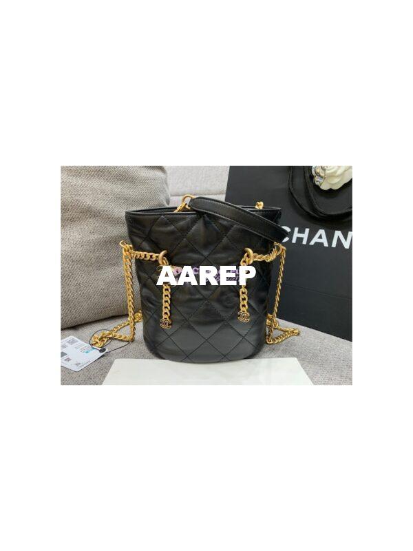 Replica Chanel Lambskin Small Bucket Bag Enamel CC AS3116 Black 6