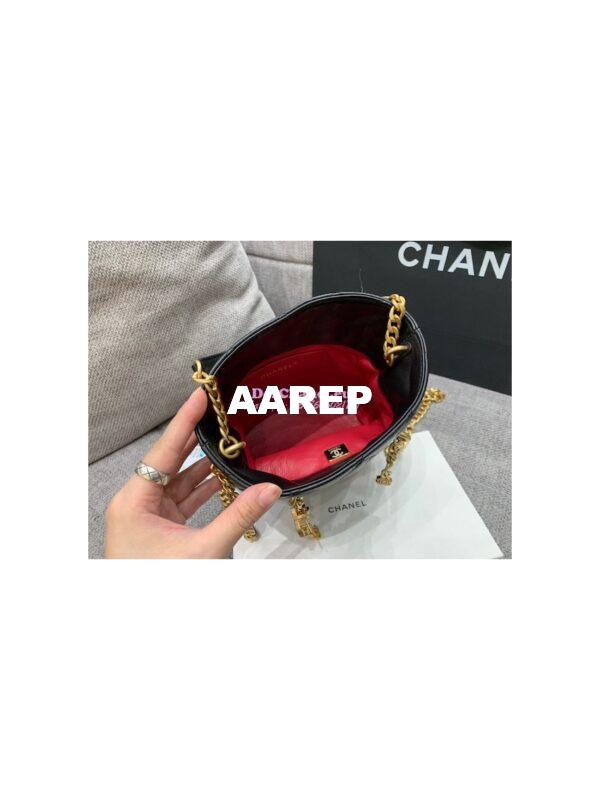 Replica Chanel Lambskin Small Bucket Bag Enamel CC AS3116 Black 9