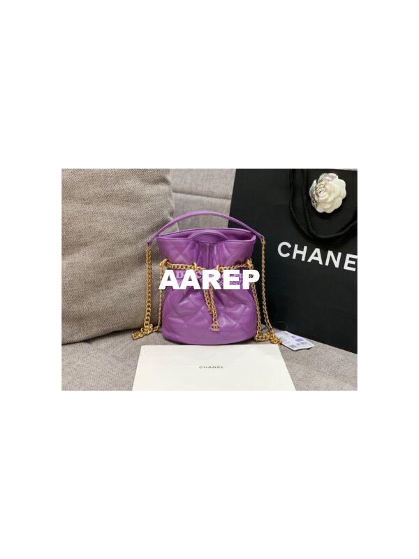 Replica Chanel Lambskin Small Bucket Bag Enamel CC AS3116 Purple