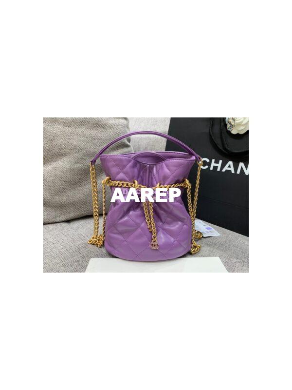 Replica Chanel Lambskin Small Bucket Bag Enamel CC AS3116 Purple 2