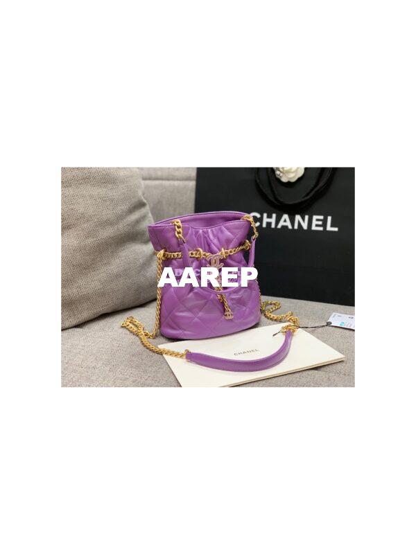 Replica Chanel Lambskin Small Bucket Bag Enamel CC AS3116 Purple 3