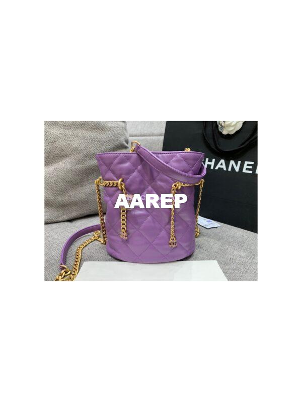 Replica Chanel Lambskin Small Bucket Bag Enamel CC AS3116 Purple 5