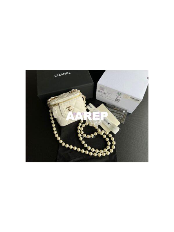 Replica Chanel Lambskin Mini Vanity With Pearl Chain AP2581 White
