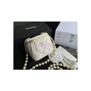 Replica Chanel Lambskin Mini Vanity With Pearl Chain AP2581 White 2