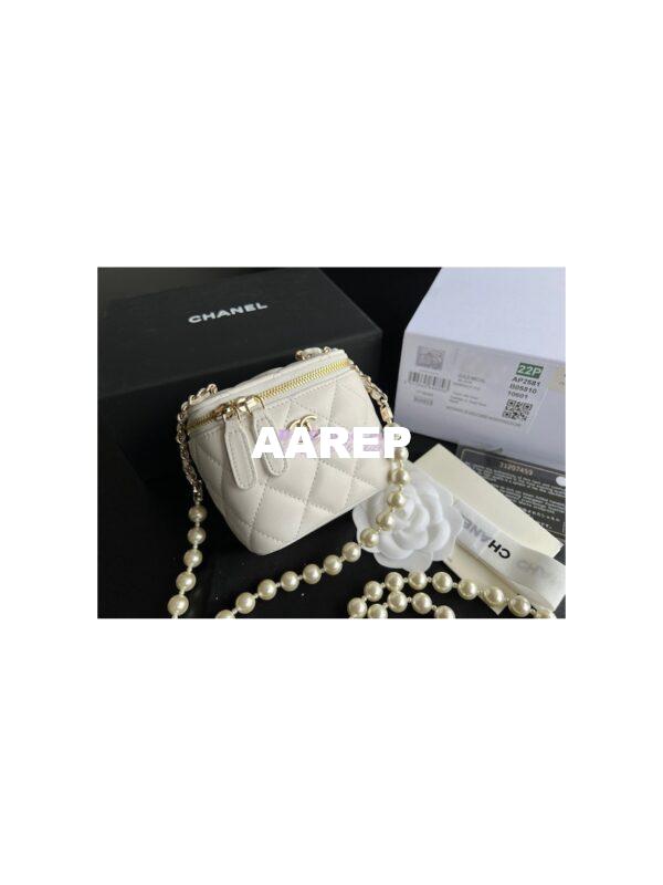 Replica Chanel Lambskin Mini Vanity With Pearl Chain AP2581 White 2