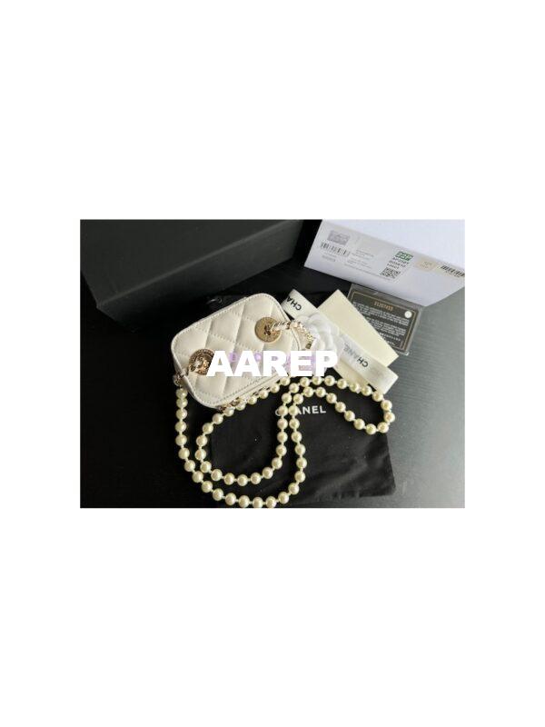 Replica Chanel Lambskin Mini Vanity With Pearl Chain AP2581 White 3