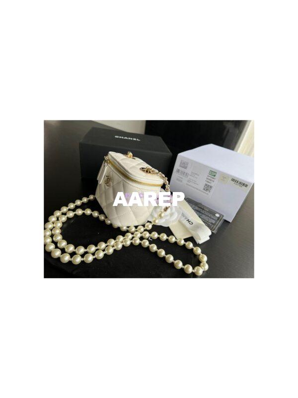 Replica Chanel Lambskin Mini Vanity With Pearl Chain AP2581 White 6